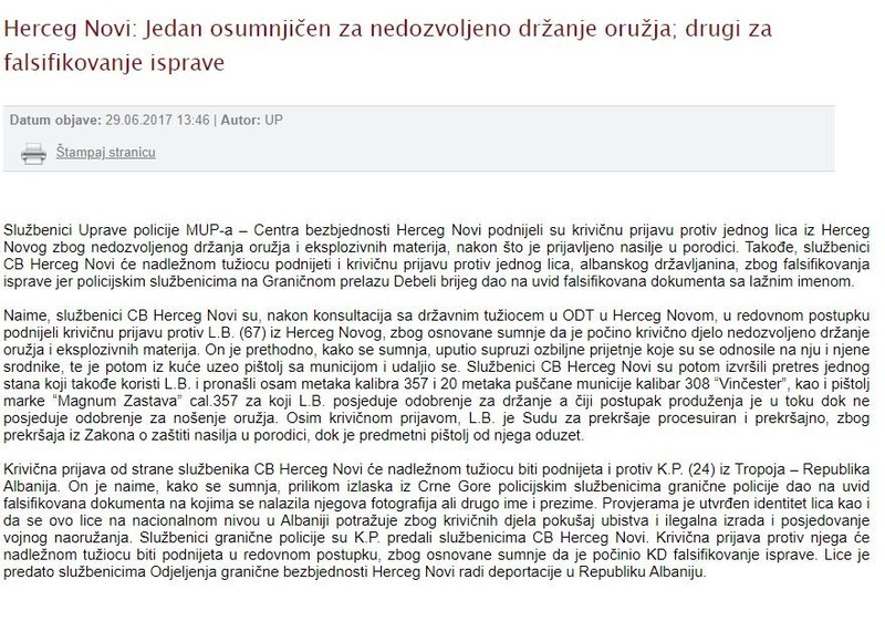 Montenegro-avmp/Jedan-osumnjicen-za-nedozvoljeno-drzanje-oruzja-drugi-za-falsifikovanje-is