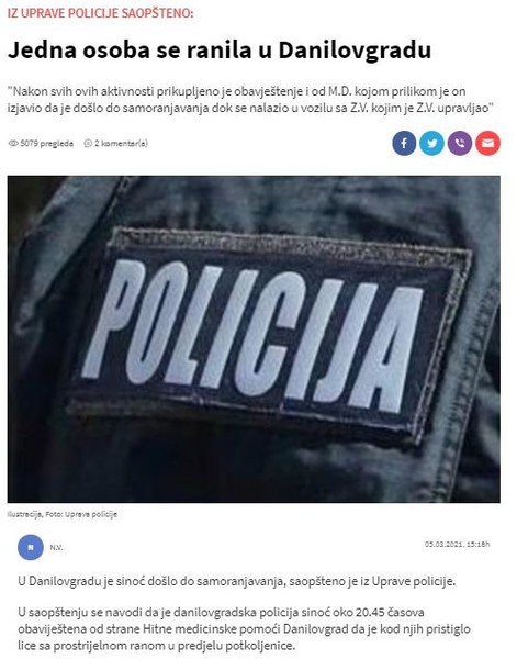Montenegro-avmp/Jedna-osoba-se-ranila-u-Danilovgradu