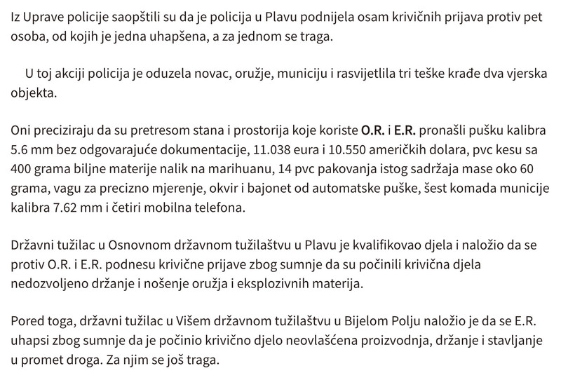 Montenegro-avmp/Jedna-osoba-uhapsena-za-drugom-se-traga_-Oduzet-novac-oruzje-municija-drog_2