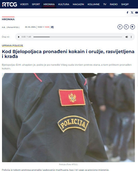 Montenegro-avmp/Kod-Bjelopoljaca-pronadjeni-kokain-i-oruzje