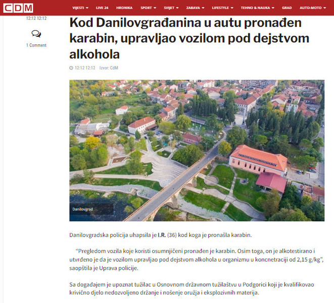 Montenegro-avmp/Kod-Danilovgradanina-u-autu-pronaden-karabin-upravljao-vozilom-pod-dejstvo