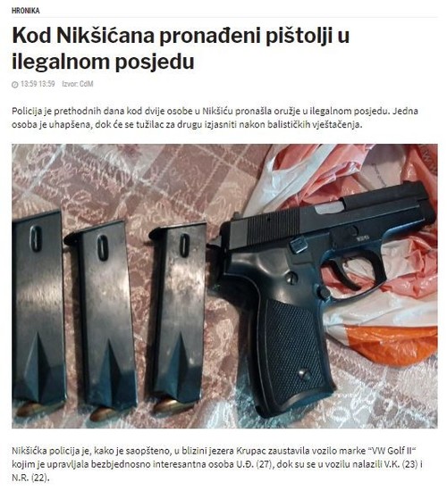 Montenegro-avmp/Kod-Niksicana-pronadeni-pistolji-u-ilegalnom-posjedu
