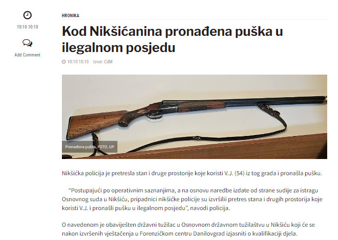 Montenegro-avmp/Kod-Niksicanina-pronadena-puska-u-ilegalnom-posjedu---CdM