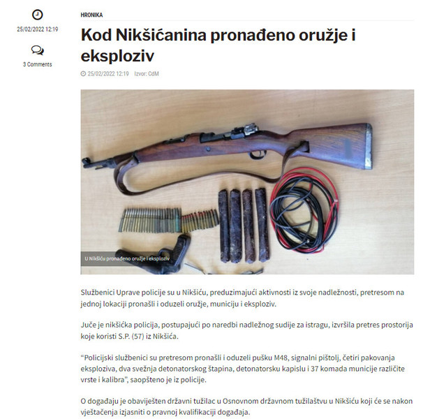 Montenegro-avmp/Kod-Niksicanina-pronadeno-oruzje-i-eksploziv