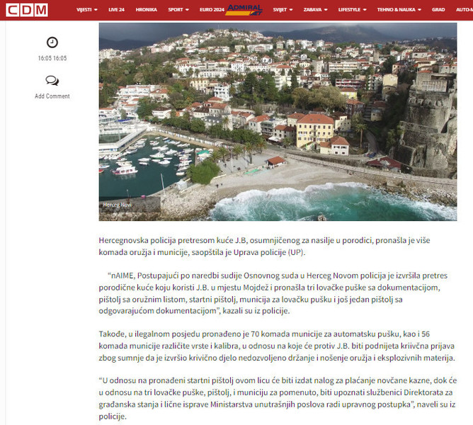 Montenegro-avmp/Kod-Novljanina-osumnjicenog-za-nasilje-u-porodici-pronadeno-oruzje-i-munic