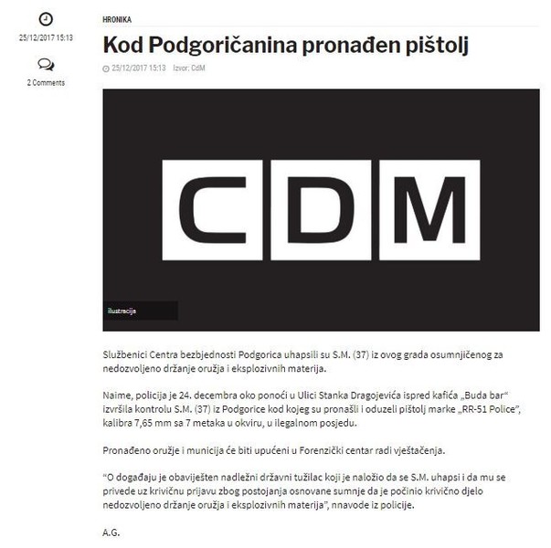 Montenegro-avmp/Kod-Podgoricanina-pronaden-pistolj