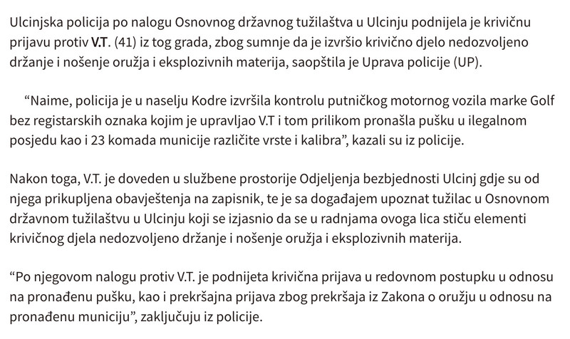 Montenegro-avmp/Kod-Ulcinjanina-pronadena-puska-i-municija-podnijeta-krivicna-prijava---Cd_1