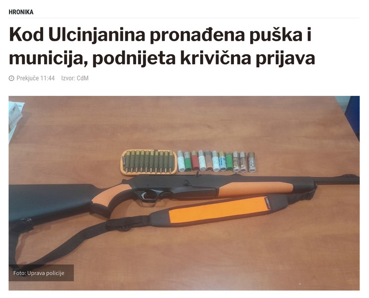 Montenegro-avmp/Kod-Ulcinjanina-pronadena-puska-i-municija-podnijeta-krivicna-prijava---Cd