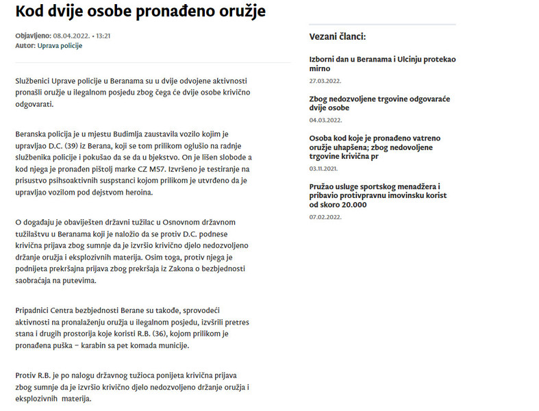 Montenegro-avmp/Kod-dvije-osobe-pronadeno-oruzje_1