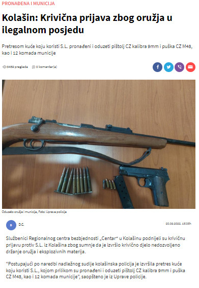 Montenegro-avmp/Kolasin_-Krivicna-prijava-zbog-oruzja-u-ilegalnom-posjedu