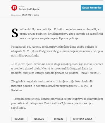 Montenegro-avmp/Kolasin_-Muskarac-19-uhapsen-zbog-nasilnickog-ponasanja
