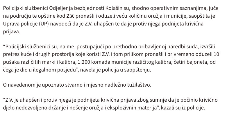 Montenegro-avmp/Kolasin_-Uhapsena-osoba-kod-koje-je-pronadeno-10-pusaka-i-1200-komada-muni