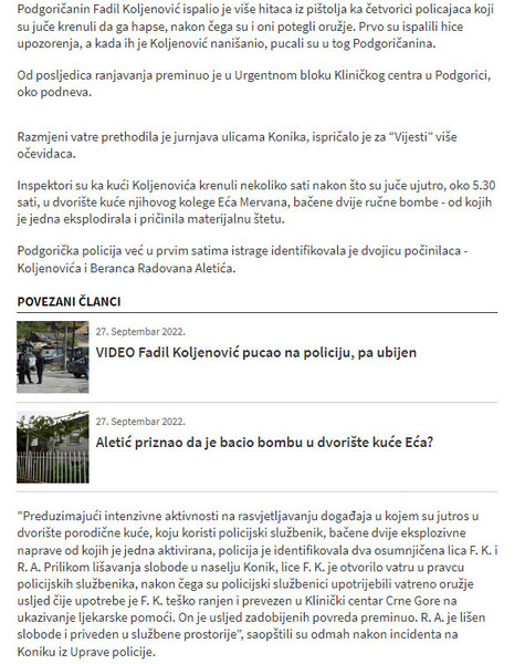 Montenegro-avmp/Koljenovic-pucao-na-policiju-ubijen-u-potjeri1