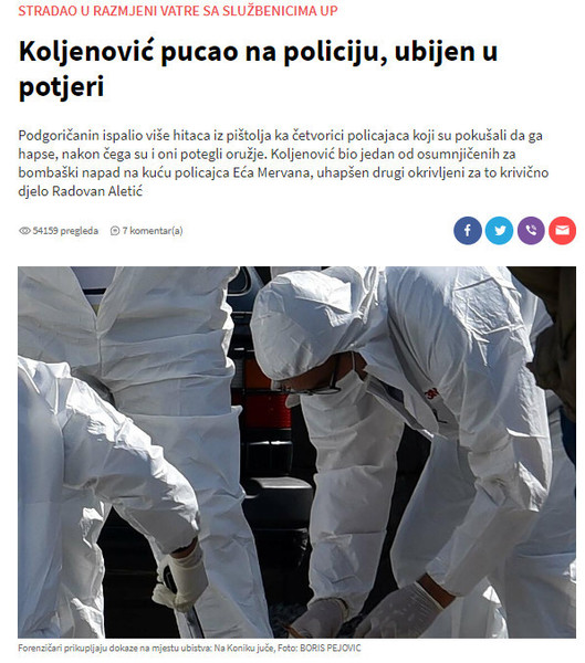 Montenegro-avmp/Koljenovic-pucao-na-policiju-ubijen-u-potjeri