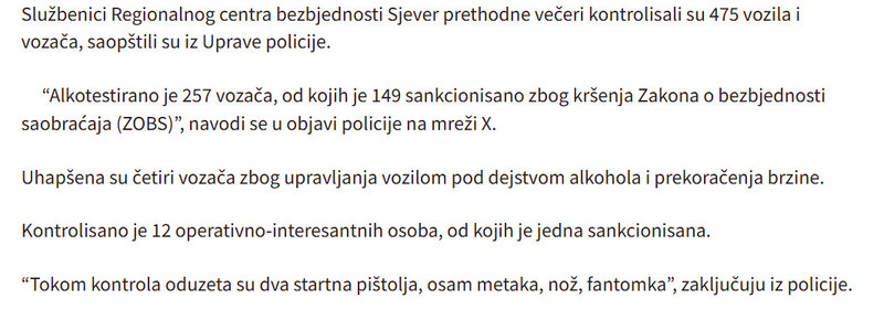 Montenegro-avmp/Kontrole-na-sjeveru-Sankcionisani-vozaci-oduzeti-pistolji-i-municija