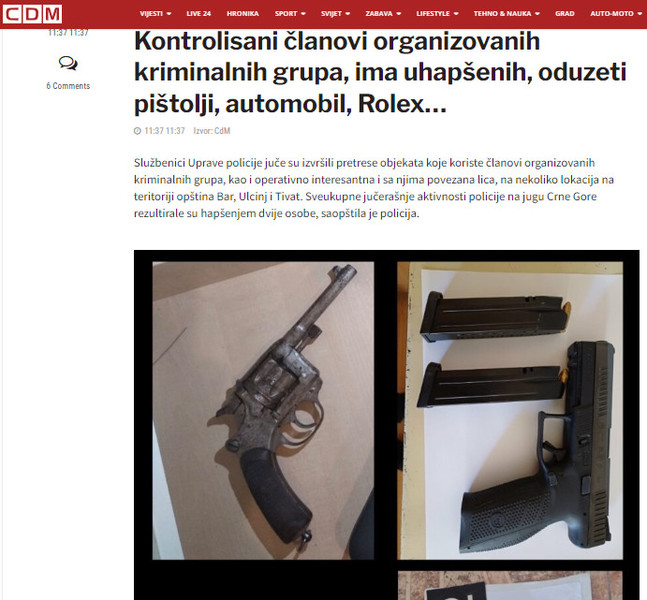 Montenegro-avmp/Kontrolisani-clanovi-organizovanih-kriminalnih-grupa-uhapsene-dve-osobe