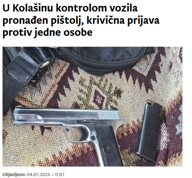 Montenegro-avmp/Kontrolom-vozila-pronadjen-pistolj