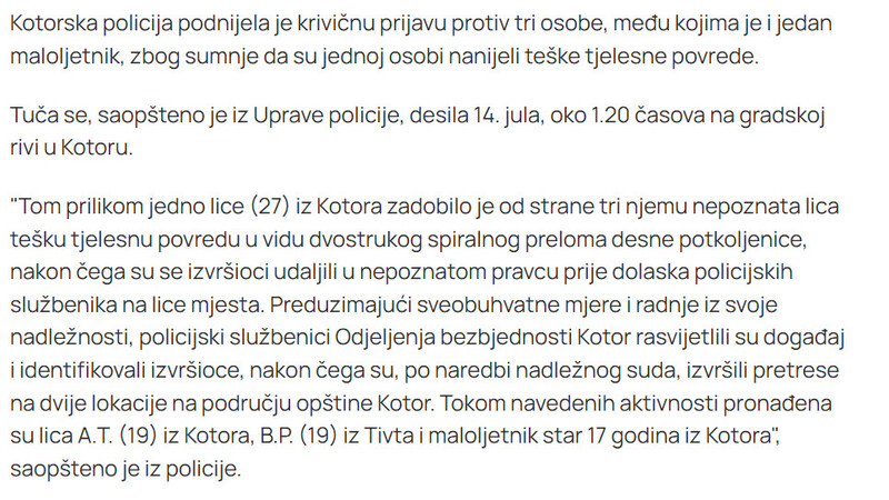 Montenegro-avmp/Kotor-Maloljetnik-i-dvojica-mladica-osumnjiceni-za-napad-u-Kotoru_2