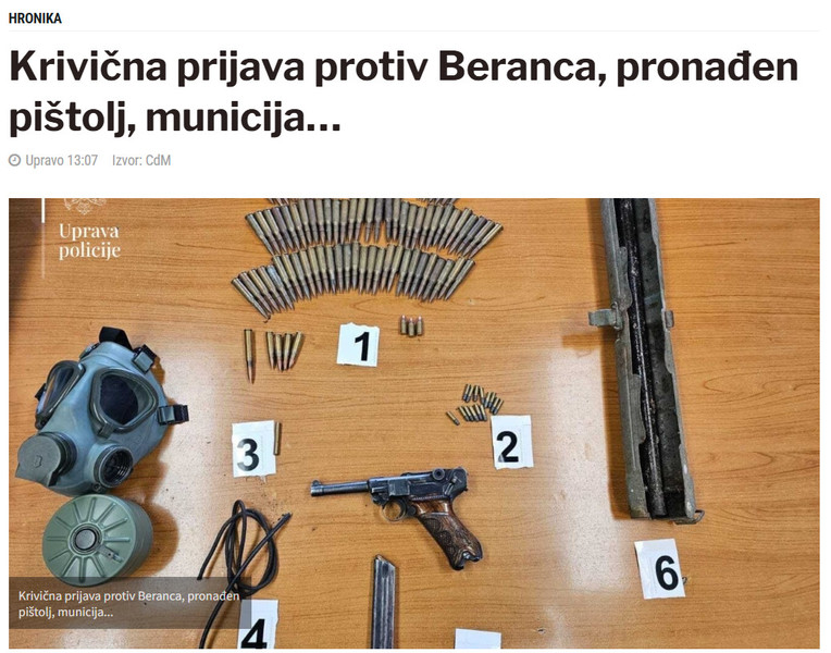 Montenegro-avmp/Krivicna-prijava-protiv-Beranca-pronaden-pistolj-municija...---CdM