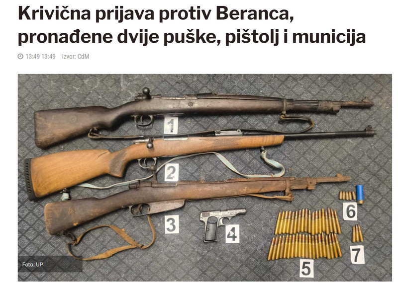 Montenegro-avmp/Krivicna-prijava-protiv-Beranca-pronadene-dvije-puske-pistolj-i-municija_1