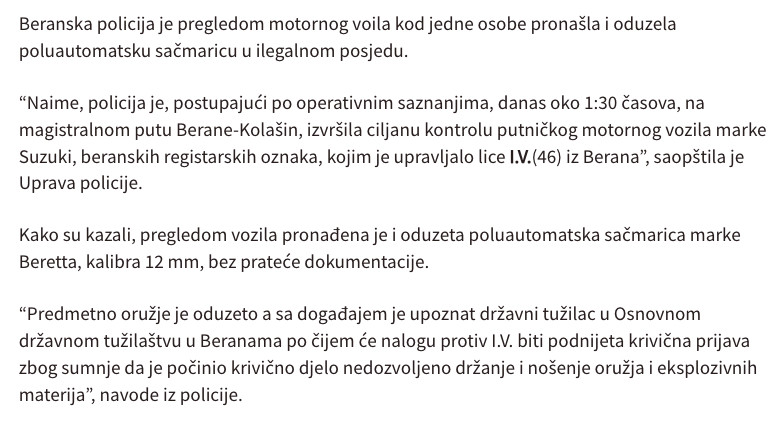 Montenegro-avmp/Krivicna-prijava-protiv-Beranca_-Kontrolom-vozila-pronadena-i-oduzeta-polu
