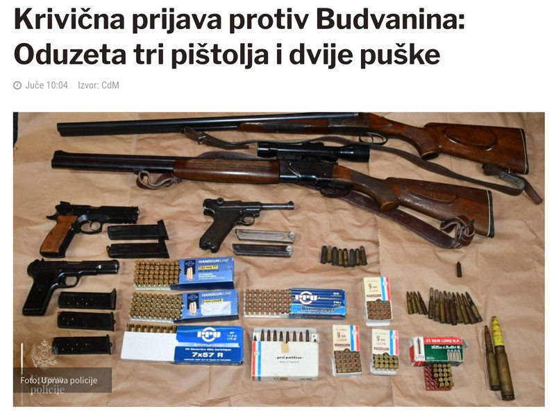 Montenegro-avmp/Krivicna-prijava-protiv-Budvanina_-Oduzeta-tri-pistolja-i-dvije-puske---Cd