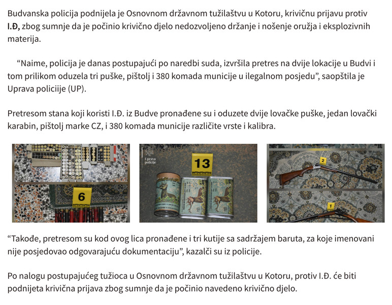 Montenegro-avmp/Krivicna-prijava-protiv-Budvanina_-Pretresom-pronadene-tri-puske-pistolj-m_1