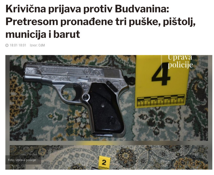 Montenegro-avmp/Krivicna-prijava-protiv-Budvanina_-Pretresom-pronadene-tri-puske-pistolj-m