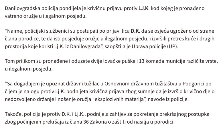 Montenegro-avmp/Krivicna-prijava-protiv-Danilovgradanina-pronadene-dvije-puske-u-ilegalnom
