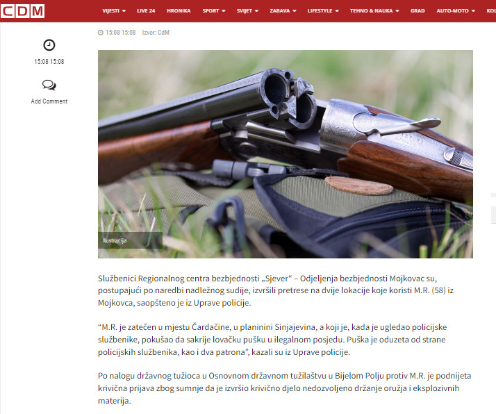 Montenegro-avmp/Krivicna-prijava-protiv-Mojkovcanina-pokusao-da-sakrije-lovacku-pusku-u-i