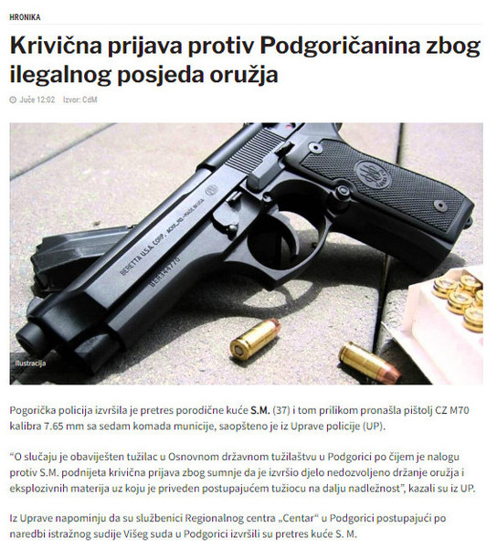 Montenegro-avmp/Krivicna-prijava-protiv-Podgoricanina-zbog-ilegalnog-posjeda-oruzja---CdM