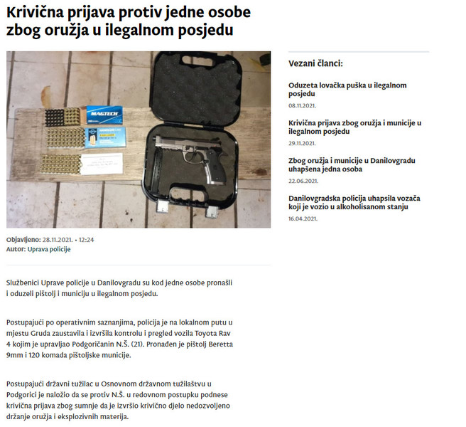 Montenegro-avmp/Krivicna-prijava-protiv-jedne-osobe-zbog-oruzja-u-ilegalnom-posjedu