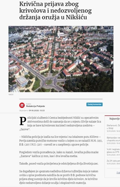 Montenegro-avmp/Krivicna-prijava-zbog-krivolova-i-nedozvoljenog-drzanja-oruzja-u-Niksicu