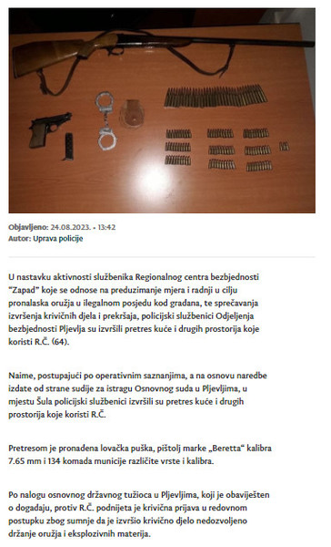 Montenegro-avmp/Krivicna-prijava-zbog-nedozvoljenog-drzanja-lovacke-puske-pistolja-i-muni