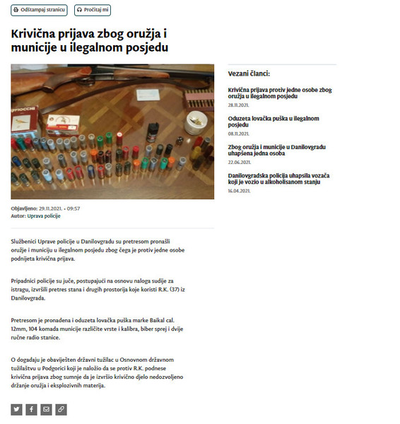 Montenegro-avmp/Krivicna-prijava-zbog-oruzja-i-municije-u-ilegalnom-posjedu