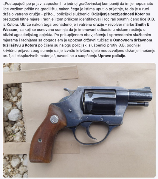 Montenegro-avmp/Krivicna-prijava_-U-Kotoru-osumnjicen-da-je-revolverom-prijetio-zaposlenim_1