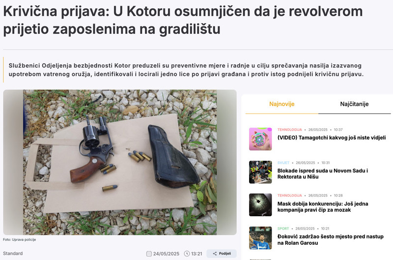 Montenegro-avmp/Krivicna-prijava_-U-Kotoru-osumnjicen-da-je-revolverom-prijetio-zaposlenim