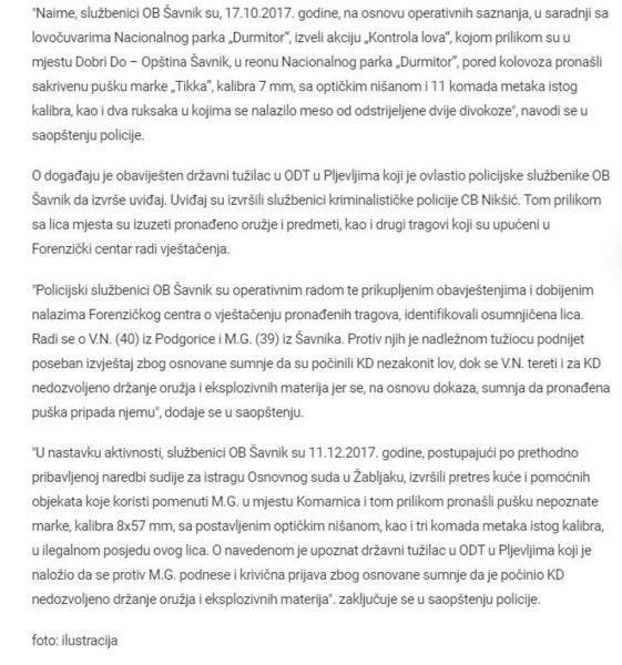 Montenegro-avmp/Krivicne-prijave-zbog-nezakonitog-lova_2