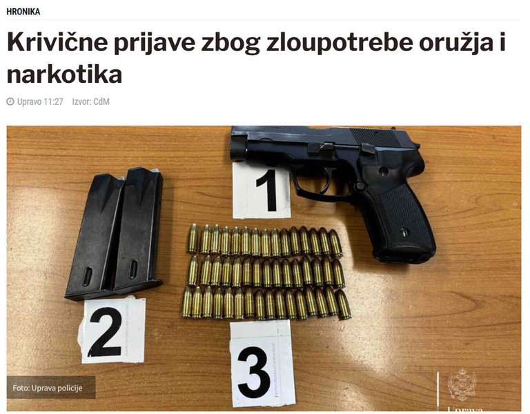 Montenegro-avmp/Krivicne-prijave-zbog-zloupotrebe-oruzja-i-narkotika_1