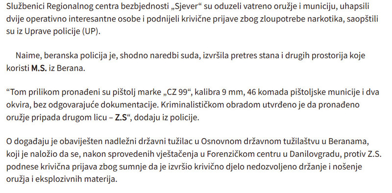 Montenegro-avmp/Krivicne-prijave-zbog-zloupotrebe-oruzja-i-narkotika