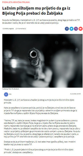 Montenegro-avmp/Laznim-pistoljem-mu-prijetio-da-ga-iz-Bijelog-Polja-prebaci-do-Zabljaka