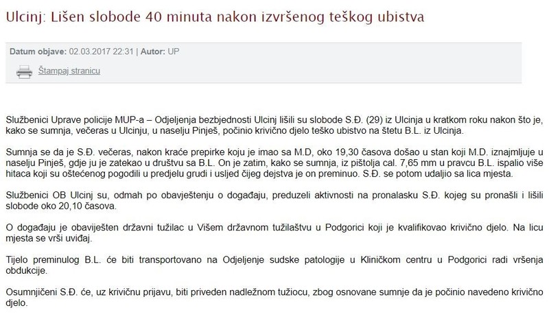 Montenegro-avmp/Lisen-slobode-40-minuta-nakon-izvrsenog-teskog-ubistva