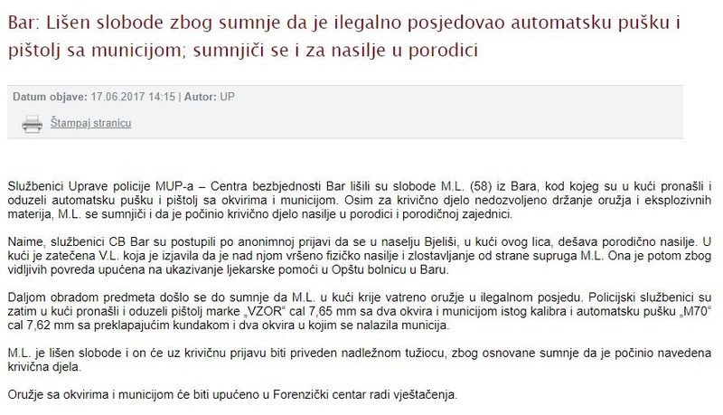 Montenegro-avmp/Lisen-slobode-zbog-sumnje-da-je-ilegalno-posjedovao-automatsku-pusku-i-pis