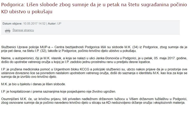 Montenegro-avmp/Lisen-slobode-zbog-sumnje-da-je-u-petak-na-stetu-sugradanina-pocinio-KD-ub