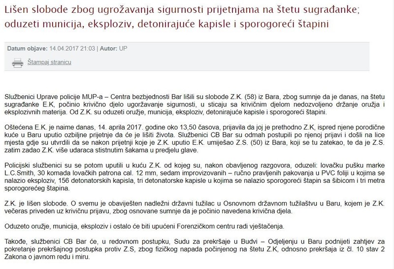 Montenegro-avmp/Lisen-slobode-zbog-ugrozavanja-sigurnosti-prijetnjama-na-stetu-sugradanke