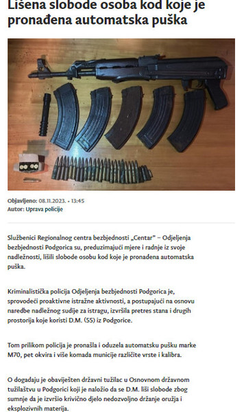 Montenegro-avmp/Lisena-slobode-osoba-kod-koje-je-pronadena-automatska-puska