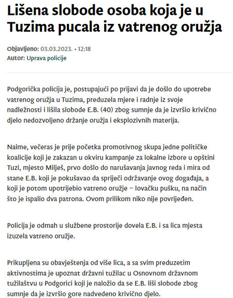Montenegro-avmp/Lisena-slobode-osoba-koja-je-u-Tuzima-pucala-iz-vatrenog-oruzja
