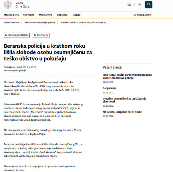 Montenegro-avmp/Lisena-slobode-osoba-osumnjicena-za-tesko-ubistvo-u-pokusaju