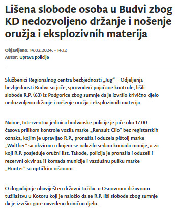Montenegro-avmp/Lisena-slobode-osoba-u-Budvi-zbog-KD-nedozvoljeno-drzanje-i-nosenje-oruzj