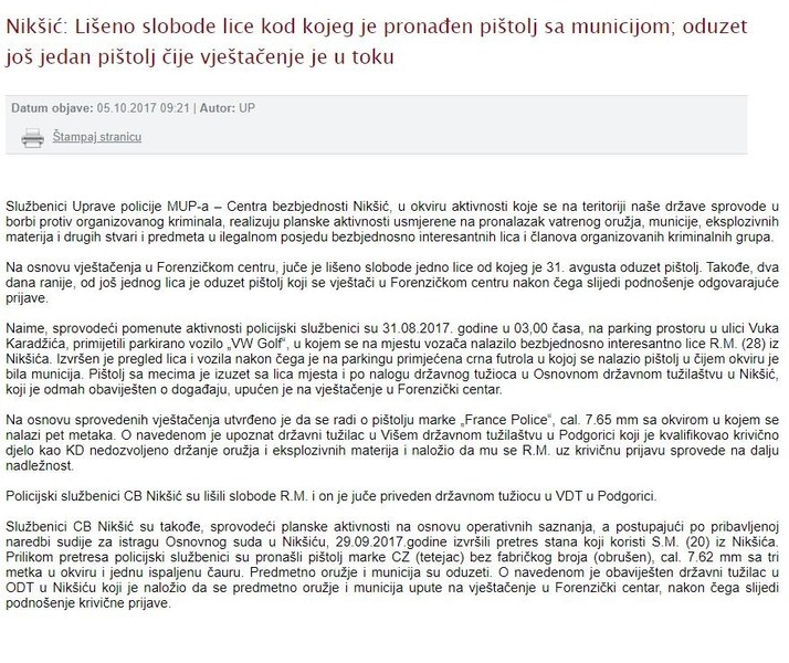 Montenegro-avmp/Liseno-slobode-lice-kod-kojeg-je-pronaden-pistolj-sa-municijom-oduzet-jos-